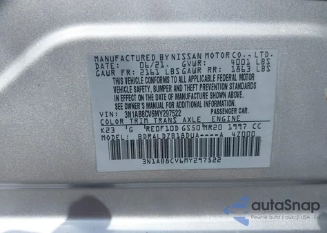 2021 Nissan Sentra Sv Xtronic Cvt z USA, uszkodzony, nr VIN 3N1AB8CV6MY297522